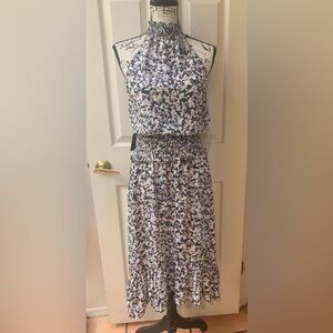 Express Navy Blue and White Floral Midi Dress